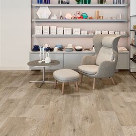 Oak effect flooring laid in a home store