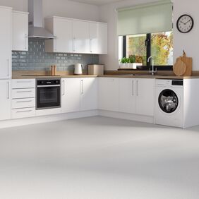 Light grey safety flooring in a modern white kitchen