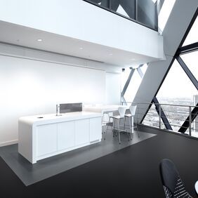 Contemporary kitchen with solid dark coloured flooring