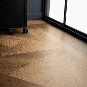 Upclose image of dark oak prism effect flooring
