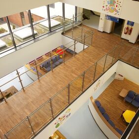 Oak effect flooring laid in hospital corridors