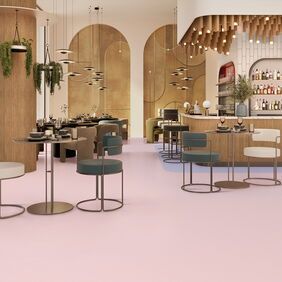 Pink flooring in bar 