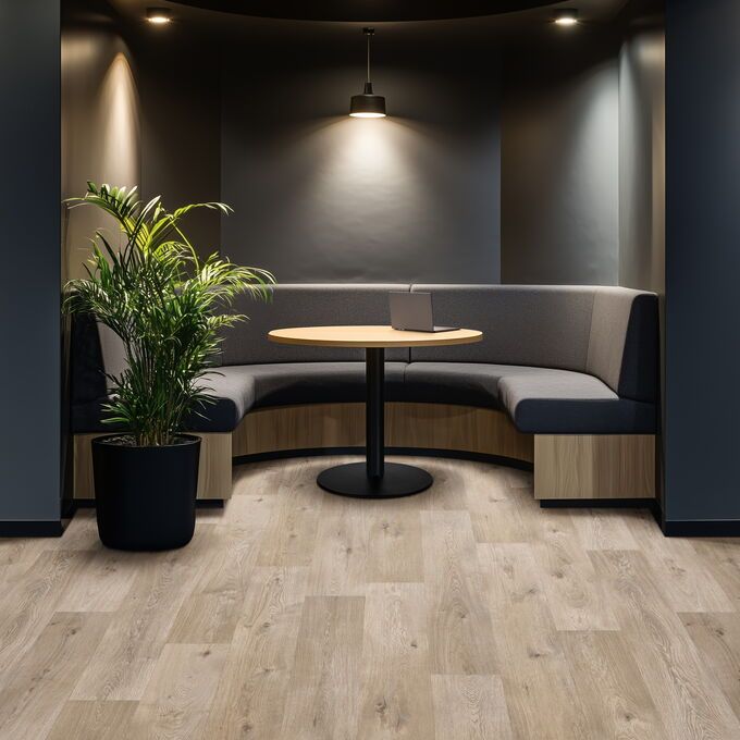 Oak effect flooring laid in a booth seating area