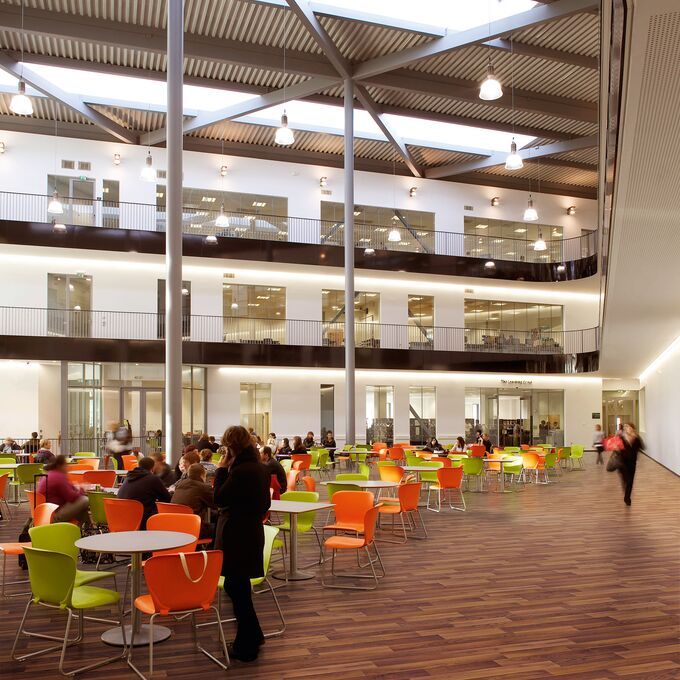 Wood effect flooring in a large eating area