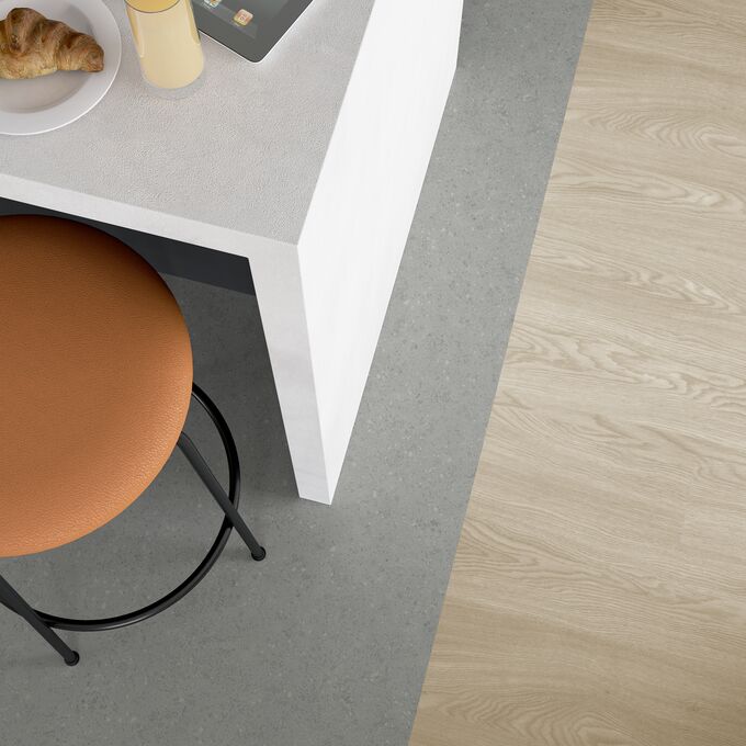 Aerial view of grey and wood effect flooring