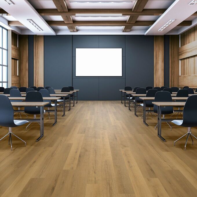 Expona Superplank in Astor Oak laid in a classroom.